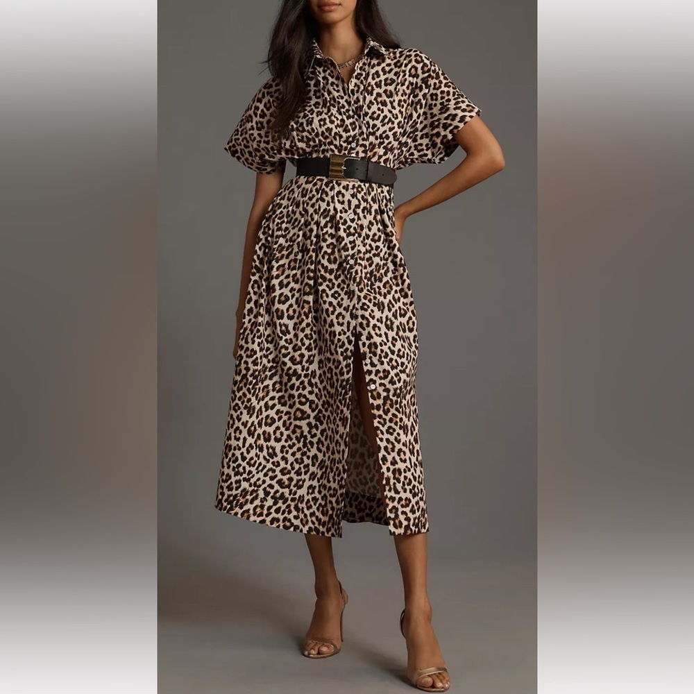 Exquise Anthropologie Cotton Blend Relaxed Leopard Tobie Shirt Dress Sz XS. P-46